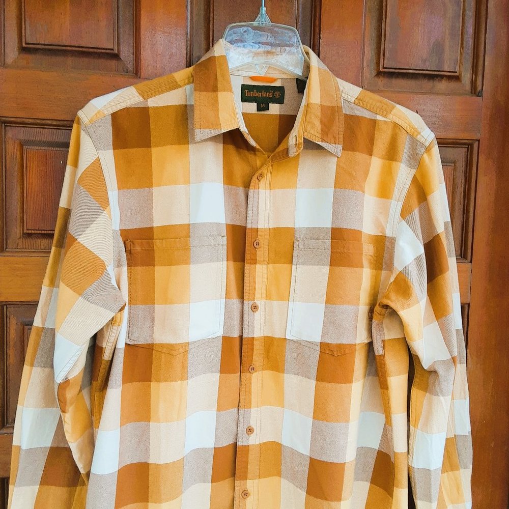 Timberland Brown & Tan Plaid Long Sleeve Shirt. 100% Cotton